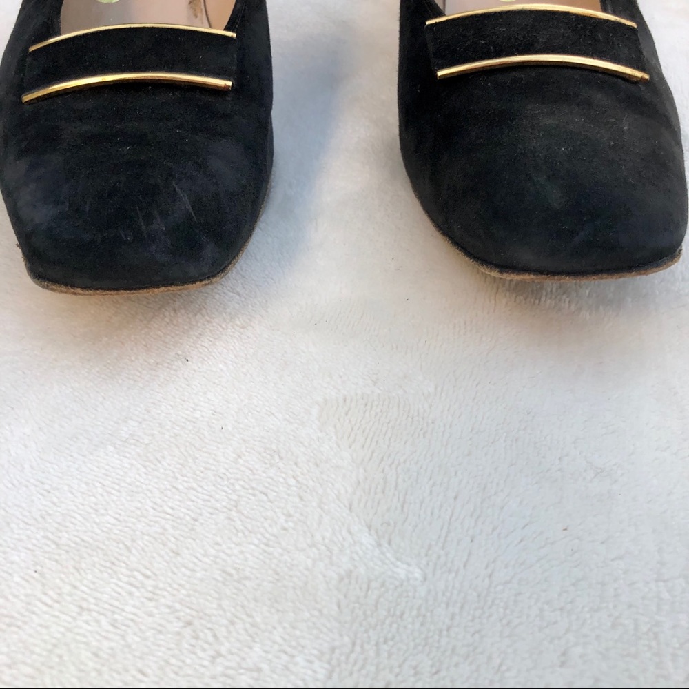 Salvatore Ferragamo Shoes Black Velvet Gold Trim Heels - Picture 4 of 9
